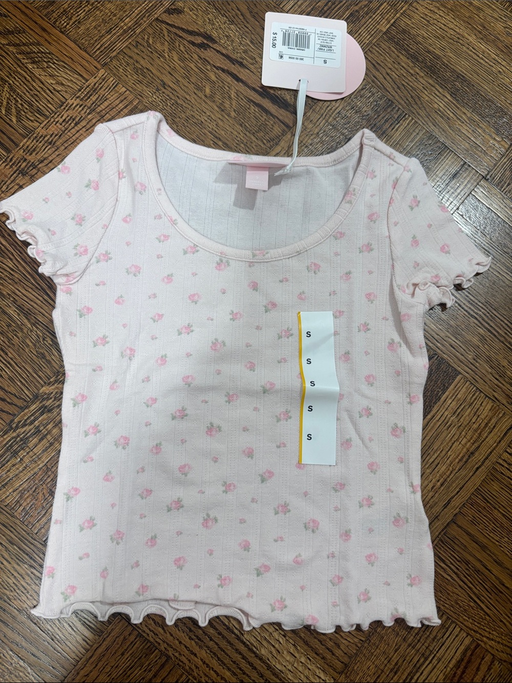 NWT! LoveShackFancy x Target Girls' Pink Floral Ribbed Tee